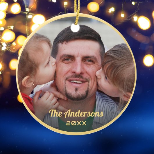 Benutzerdefiniertes Foto Familienname Gold Frame E Keramik Ornament