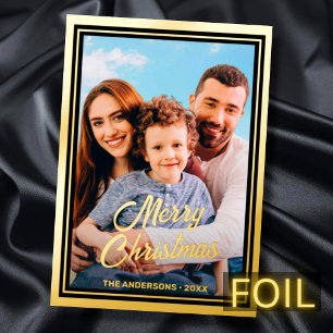 Benutzerdefiniertes Foto Familienname Merke Weihna Folien Feiertagskarte