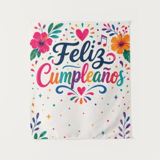 Benutzerdefiniertes Foto Feliz Cumpleaños Spanisch Wandteppich (Vorderseite)