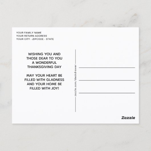 Benutzerdefiniertes Foto Freuen Erntedank Karierte Postkarte (Rückseite)