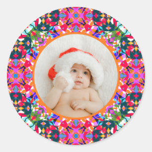 Benutzerdefiniertes Foto Frohe Weihnachten Moderne Runder Aufkleber