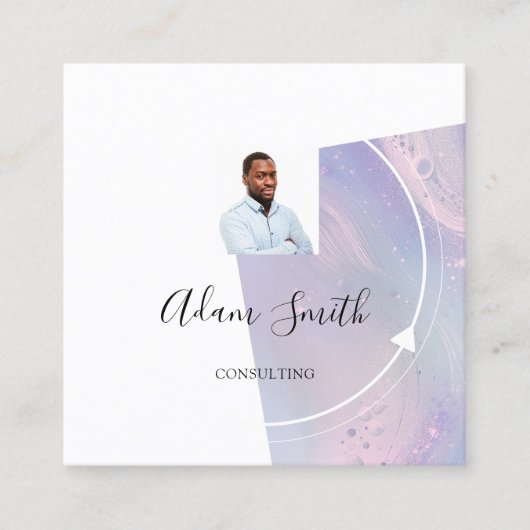Benutzerdefiniertes Foto für das QRCode-Logo Lila Quadratische Visitenkarte (Vorderseite)