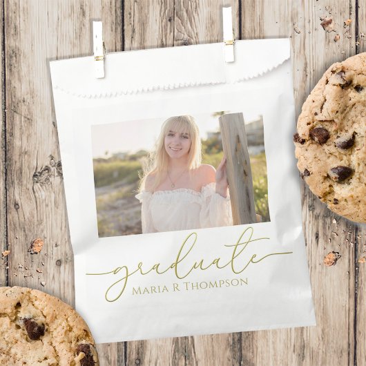 Benutzerdefiniertes Foto für die Gold Script-Gradu Geschenktütchen