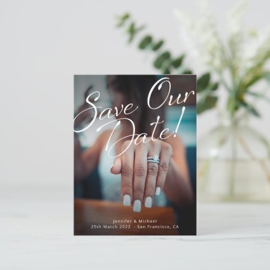 Benutzerdefiniertes Foto für die Verlobung gerette Ankündigungspostkarte (Stehend Vorderseite)