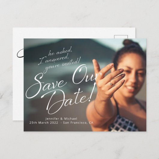 Benutzerdefiniertes Foto für die Verlobung gerette Ankündigungspostkarte (Vorne/Hinten)