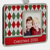 Benutzerdefiniertes Foto für grüne und rote Raute Rahmen-Ornament Silber (Rechts)