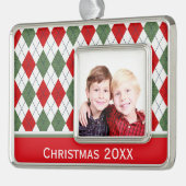 Benutzerdefiniertes Foto für grüne und rote Raute Rahmen-Ornament Silber (Links)