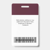 Benutzerdefiniertes Foto für Red Employee, Bar Cod Ausweis (Rückseite)