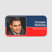 Benutzerdefiniertes Foto für Red White und Blue Ba Namensschild (Vorderseite)