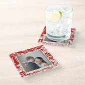 Benutzerdefiniertes Foto für rotes Blumenmuster Glasuntersetzer (Schrägansicht)