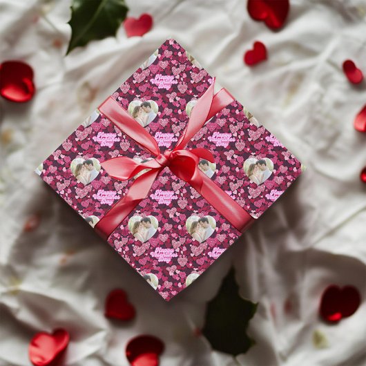 Benutzerdefiniertes Foto für Ruby & Pink-Herzen Geschenkpapier