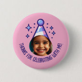 Benutzerdefiniertes Foto Geburtstag Dank Party Hat Button (Vorderseite)