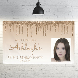 Benutzerdefiniertes Foto Gold Glitter Drip 18. Geb Banner