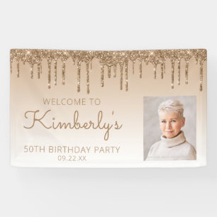 Benutzerdefiniertes Foto Gold Glitter Drip 50. Geb Banner