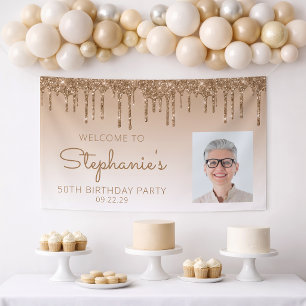 Benutzerdefiniertes Foto Gold Glitter Drip 50. Geb Banner