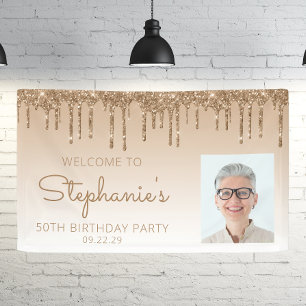 Benutzerdefiniertes Foto Gold Glitter Drip 50. Geb Banner