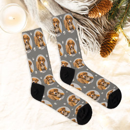 Benutzerdefiniertes Foto Graue Paw Print Socken