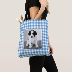 Benutzerdefiniertes Foto Hellblau-Weiß kariert Tasche