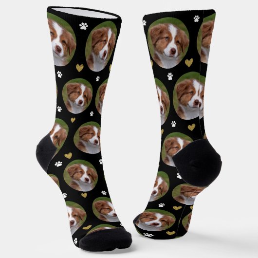 Benutzerdefiniertes Foto Herz Schwarz-weiße Paw dr Socken (Gewinkelt)
