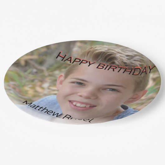 Benutzerdefiniertes Foto Hochladen 🎈 Monogramm Pappteller (Schrägansicht)