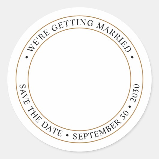 Benutzerdefiniertes Foto Hochzeit speichern Sie da Runder Aufkleber (Vorderseite)