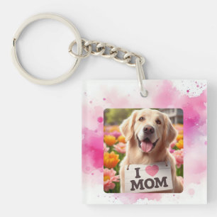 Benutzerdefiniertes Foto Hunde Mama Rosa Aquarellf Schlüsselanhänger
