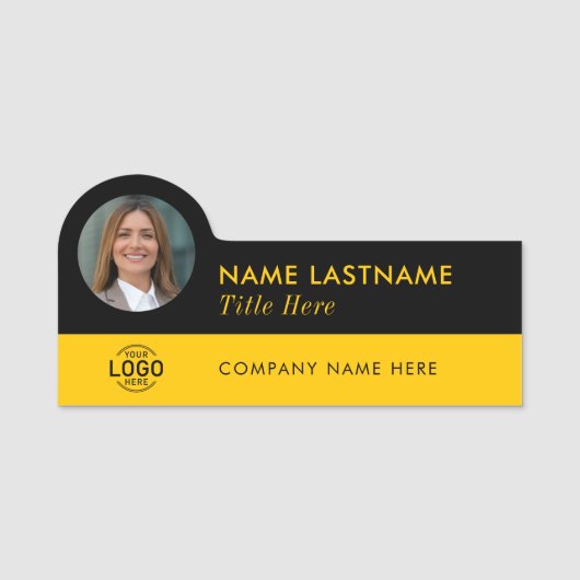 Benutzerdefiniertes Foto-ID-Logo Moderner Gelber S Namensschild (Vorderseite)
