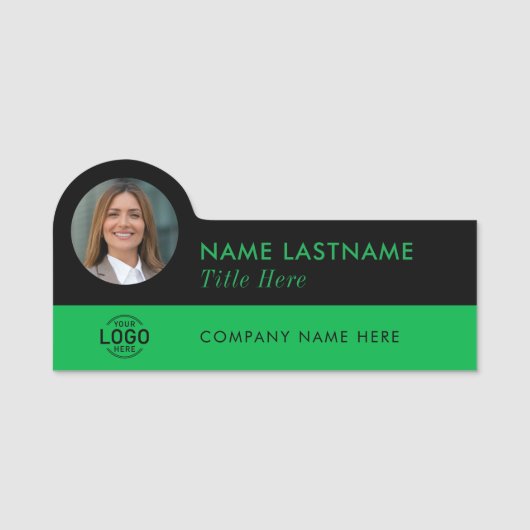 Benutzerdefiniertes Foto-ID-Logo Moderner Grüner S Namensschild (Vorderseite)