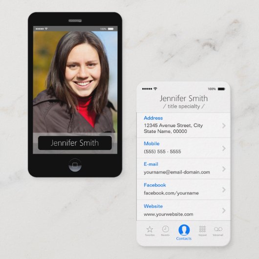Benutzerdefiniertes Foto - iPhone iOS-Stil Visitenkarte (Vorne/Hinten)