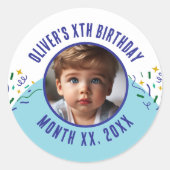 Benutzerdefiniertes Foto jedes Alters Confetti Geb Runder Aufkleber (Vorderseite)