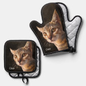 Benutzerdefiniertes Foto Katze oder Hund mit Namen Ofenhandschuh & Topflappen-Set (Vorderseite/Rückseite)