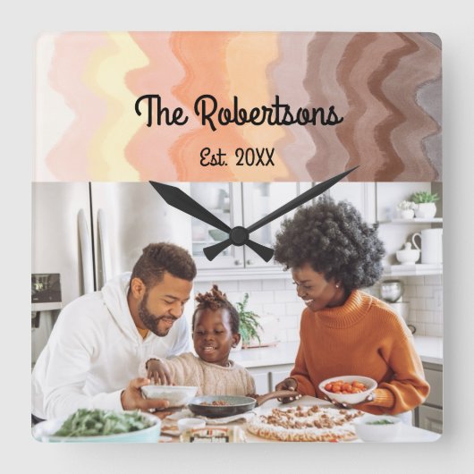Benutzerdefiniertes Foto-Keepake Retrostreifen omb Quadratische Wanduhr (Vorderseite)