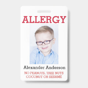 Benutzerdefiniertes Foto Kinder-Allergie-Warnschil Ausweis