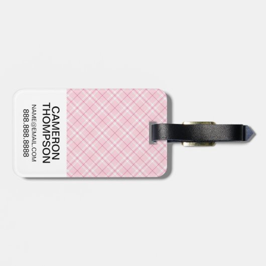 Benutzerdefiniertes Foto Light Pink Kariert Gepäckanhänger (Rückseite horizontal)