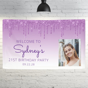 Benutzerdefiniertes Foto Lila Glitter-Drip 21. Geb Banner