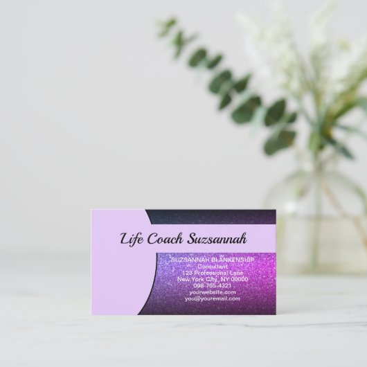Benutzerdefiniertes Foto Lila Ombre Glitzer Berufl Visitenkarte (Stehend Vorderseite)