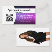Benutzerdefiniertes Foto Lila Ombre Glitzer QR Ber Visitenkarte (Vorne/Hinten)