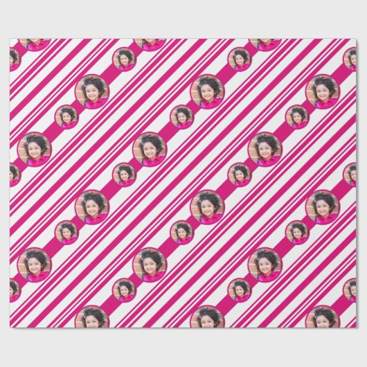 Benutzerdefiniertes Foto Logo Rot und Weiß Candy C Geschenkpapier (Flach)