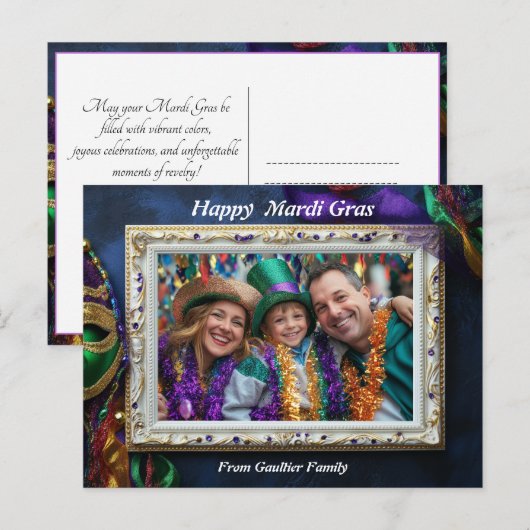 Benutzerdefiniertes Foto 💚 💜 Mardi Gras Magic Postkarte (Vorne/Hinten)