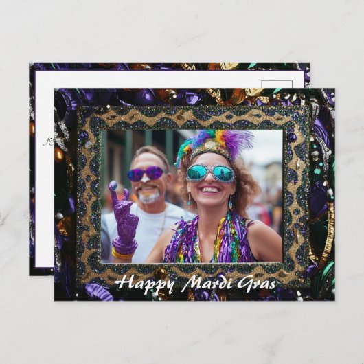 Benutzerdefiniertes Foto 💚 💜 Mardi Gras Magic Postkarte (Vorne/Hinten)