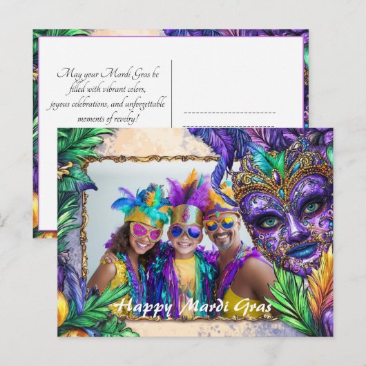 Benutzerdefiniertes Foto 💚 💜 Mardi Gras Magic Postkarte (Vorne/Hinten)