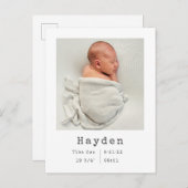 Benutzerdefiniertes Foto | Minimalistisches Babyan Ankündigungspostkarte (Vorne/Hinten)