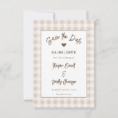 Benutzerdefiniertes Foto mit beigem Gingham Save-t Save The Date (Rückseite)