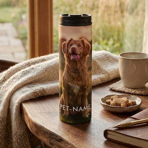 Benutzerdefiniertes Foto mit dem Namen Ihres Hunde Thermosbecher
