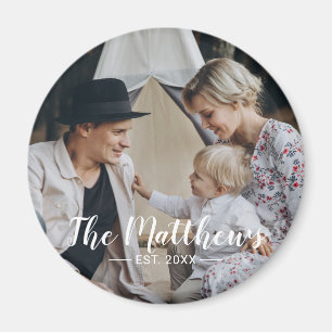 Benutzerdefiniertes Foto mit Familienname und Grün Magnet