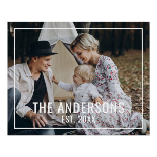 Benutzerdefiniertes Foto mit Familienname und Grün Poster