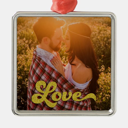 Benutzerdefiniertes Foto mit Gold-Liebe-Overlay Ornament Aus Metall (Vorne)