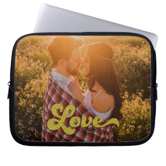 Benutzerdefiniertes Foto mit goldenem Love-Overlay Laptopschutzhülle