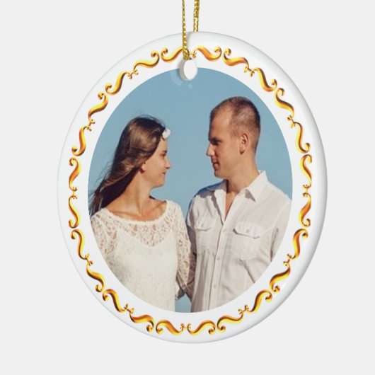 Benutzerdefiniertes Foto mit goldenem Rahmen Keramik Ornament (Links)