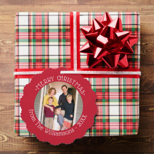 Benutzerdefiniertes Foto mit Name Red Border Chris Ornament Karte